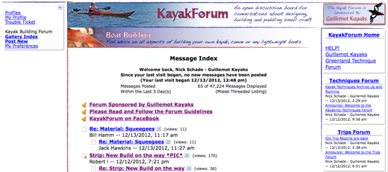 Old Kayak Forum Screen Shot